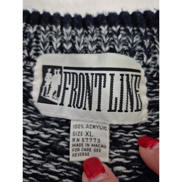 FRONTLINE Sweater Mens XL Blue Abstract Chunky Knit Ski Long Sleeve Pullover VTG - Picture 3 of 7